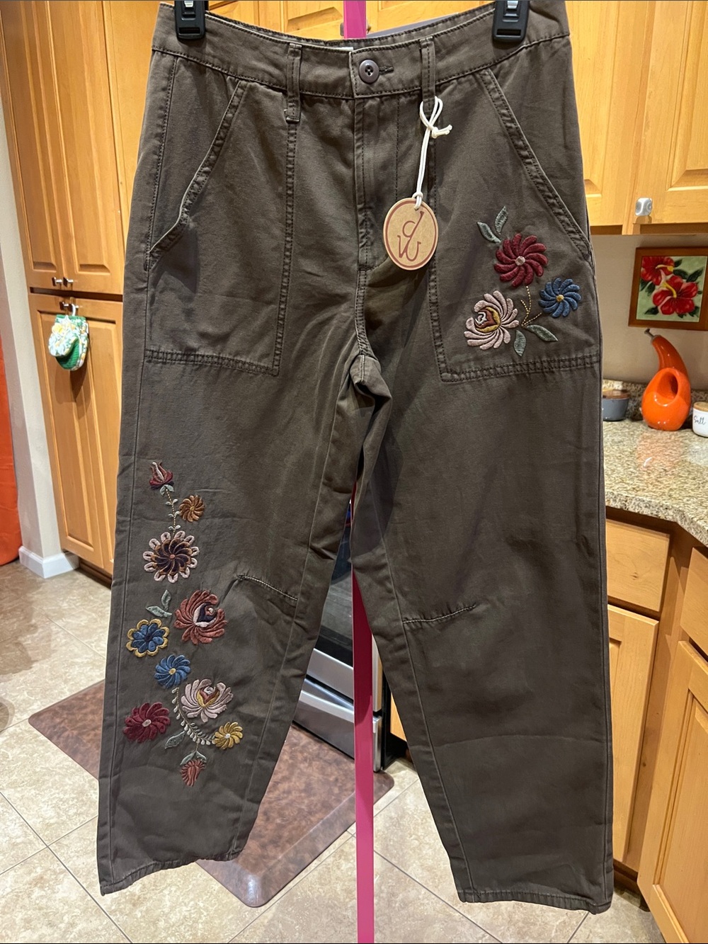 DRIFTWOOD Olive Cargo Pants with Multicolor Floral Embroidery